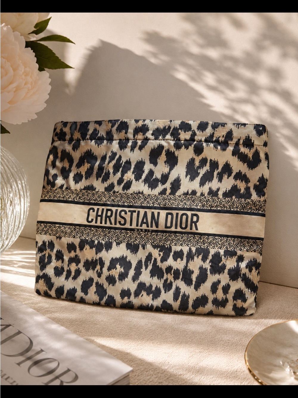Dior Leopard Print Pouch - Beige & Black